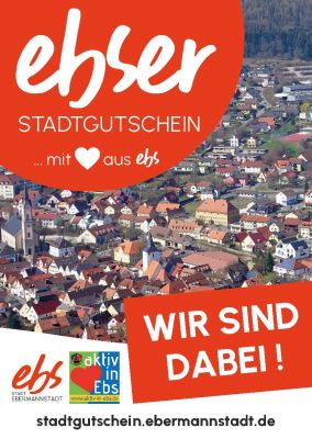 Plakat ebser Stadtgutschein mit Internetadresse stadtgutschein.ebermannstadt.de