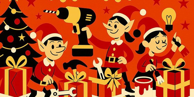 Weihnachtselfen packen Geschenke